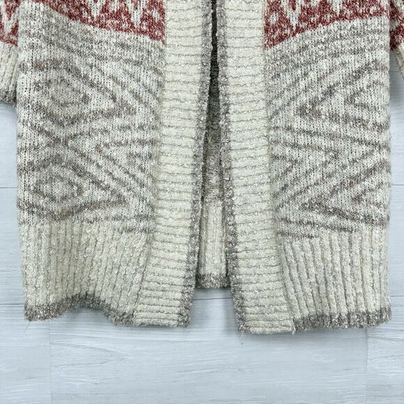 Joie Open Front Longline Cardigan Women S Nordic Knit Cream Red Cozy Fair Isle - Picture 4 of 14